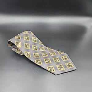 LOUIS ROTH Silk Tie 62" x 4" Geometric Diamond Pattern VTG Korea Gray Gold Brown